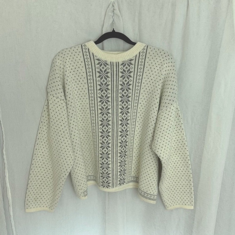 Esprit Sweater Women Small Cream Wool Blend Snowflake Vintage Nordic Ski Apres